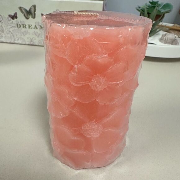 Sullivans Pink Tall Floral Pillar Candle - Picture 1 of 3